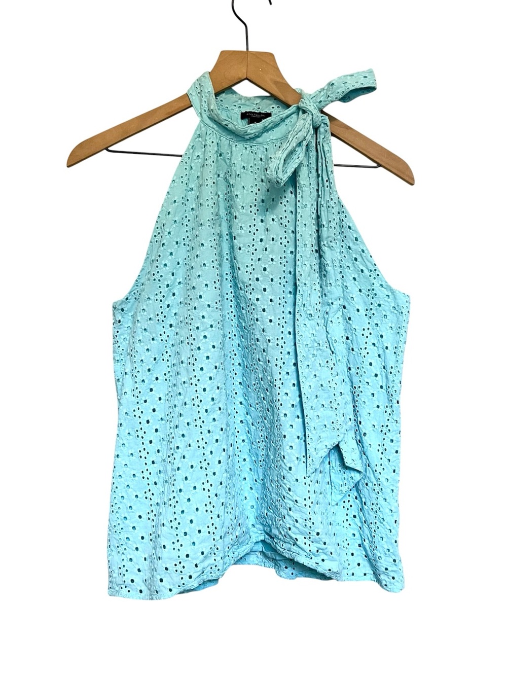 Ann Taylor Tie-Neck Eyelet Halter Top baby blue size medium